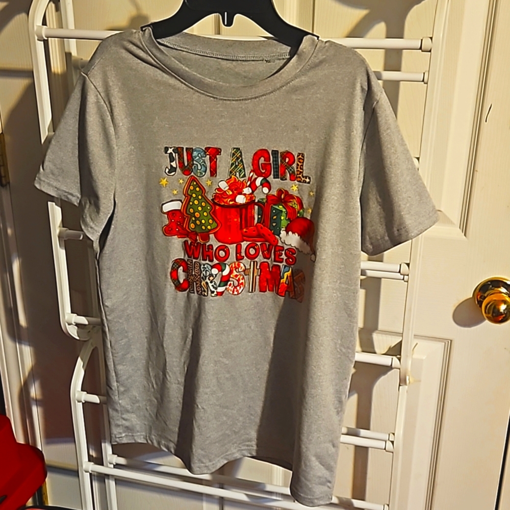 Grey "Just a girl who loves Christmas" Shirt, Etsy